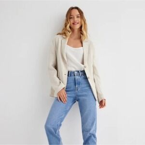 Grae Cove 100% Linen Blazer | Neutral Beige Lightweight Casual Jacket Size L